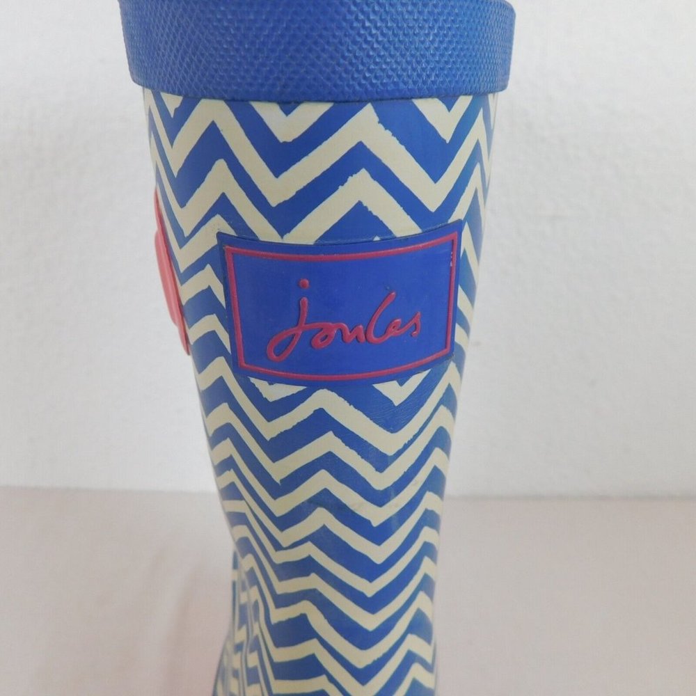 Joules Blue Stripe Pink Sole Mid Height Wellington Rain Boots Women US size 7 - Picture 9 of 12